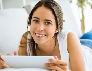 Close up picture of a female smiling